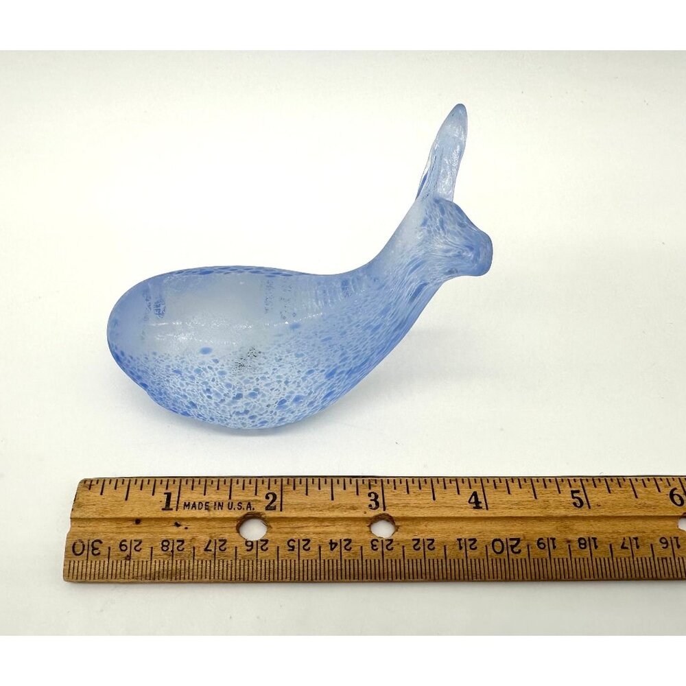 Blue Whale Art Glass Frosted Speckle Figurine Handmade Sea Beach Nautical Statue - Picture 10 of 10